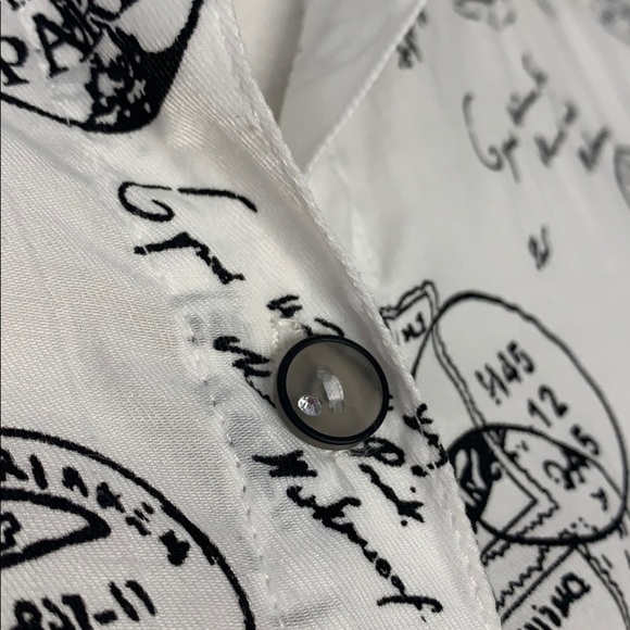 MISHCA Black White Travel Stamp Passport Blouse M - Picture 8 of 9